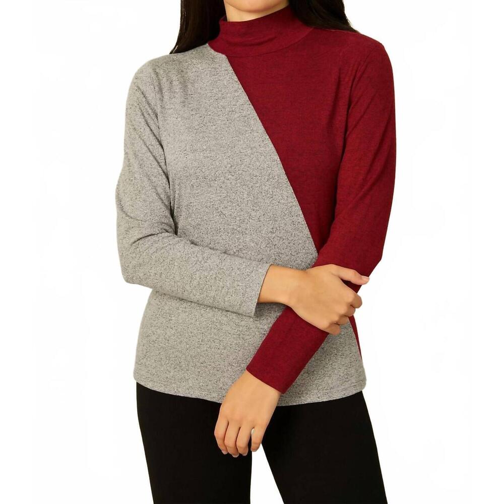NEW FRENCH KYSS color block turtleneck sweater in wine/tin